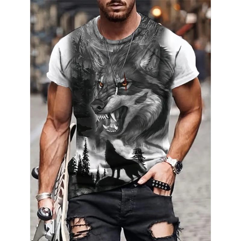3D Wolf Pattern Print Men s Graphic Design Crew Neck Novel T-shirt Casual Tshirts Summer Men s Clothing Daily Vacation Resorts S