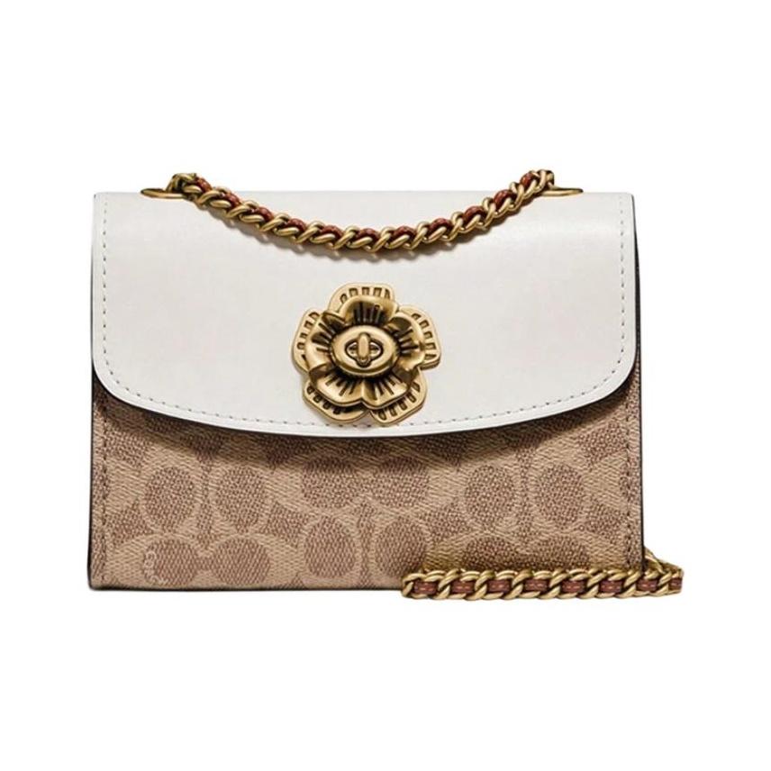 

Coach Parker 18 Camellia Chain Crossbody Bag Women bags White Brown 34256-B4HA Gift Box Set (Basic Set+Yellow Box)