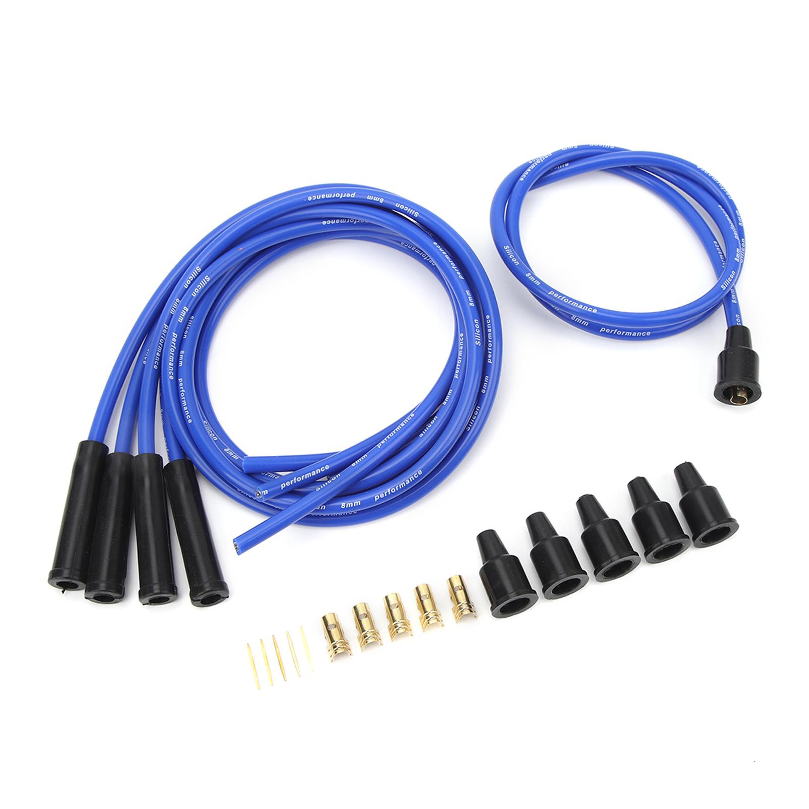 8mm Spark Plug Wire 1m Length High Efficiency Stable Ignition Spark Plug Wire Set for 4 Cylinder Classic Cars Blue синий