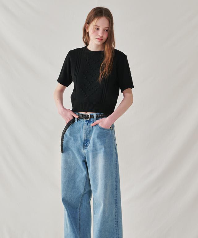 RONRON Embo Heart Short Sleeve Knit Black