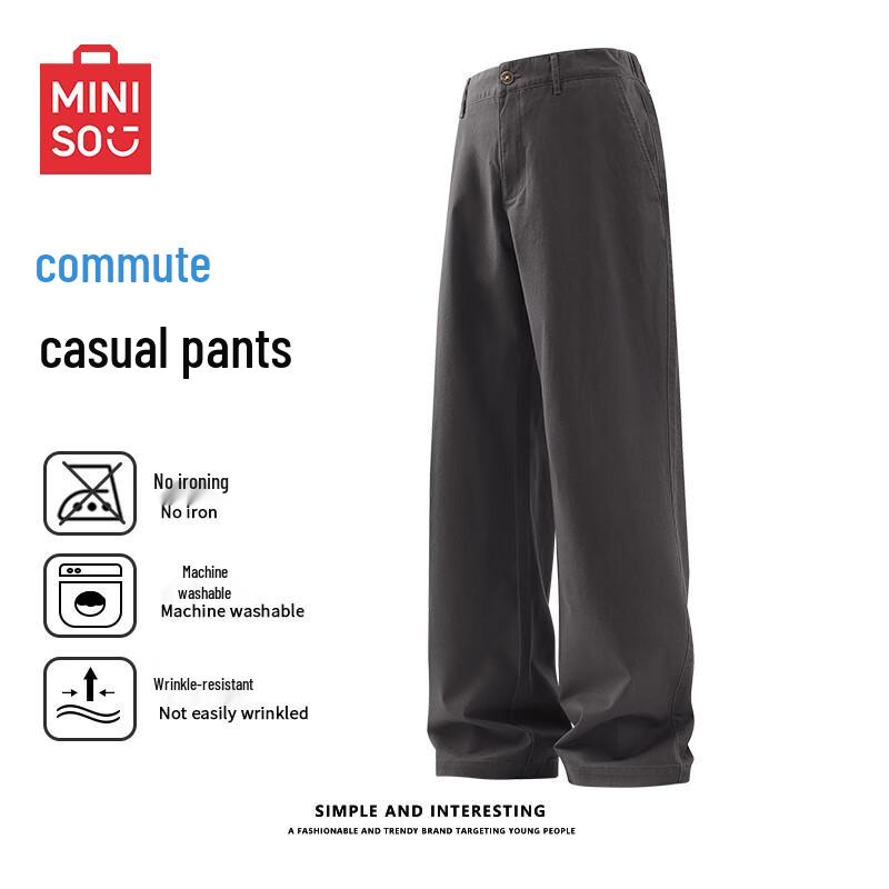 

MINISO Men s American Streetwear Washed Cotton Straight-Leg Casual Pants 4XL