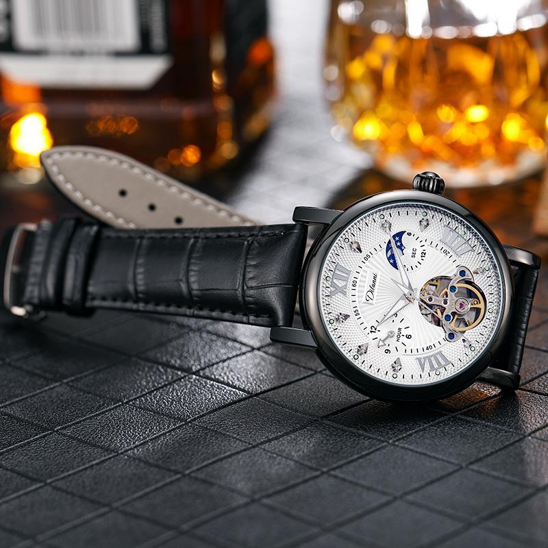 Men Watch Automatic Mechanical Watch Large Dial Luminous Hands Moon Phase Waterproof Tourbillon Skeleton Watches Man Reloj