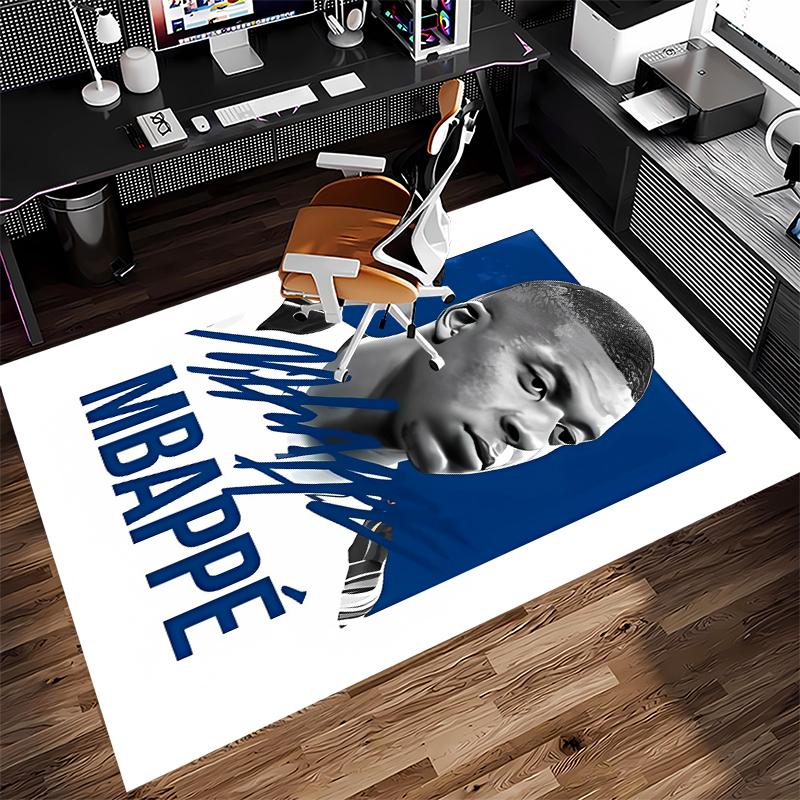1pc Kylian Mbappé Print Area Rug - Soft,Washable Non-Slip Indoor Mat for Office Chairs,Living Room,Home Office Decorative Rug