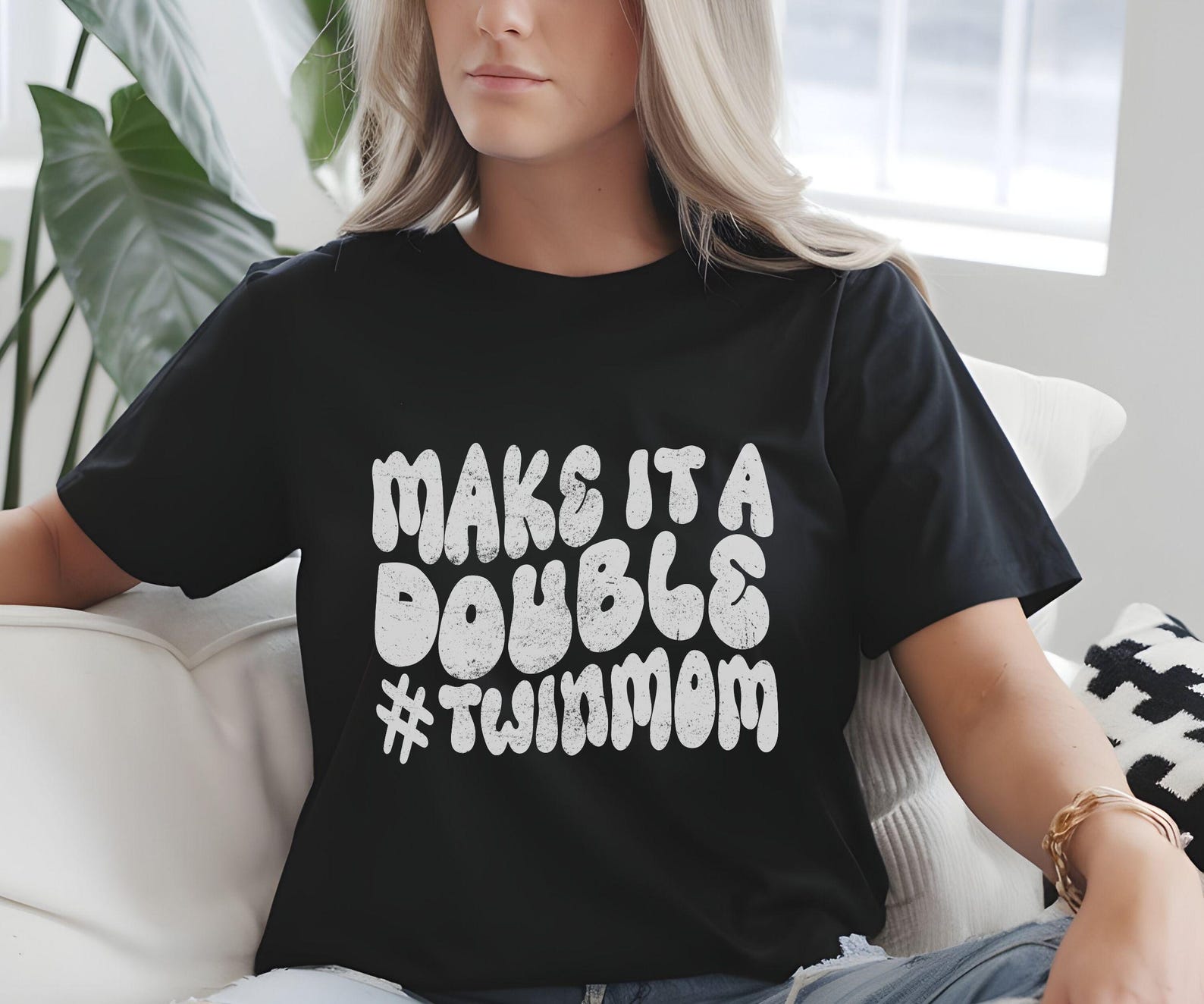 Make It a Double | Funny Twin Mom Shirt | #TwinMom Life Tee | Mom of Twins Gift | Cool Mother of Twins Apparel | Twin Parenting Humor XL