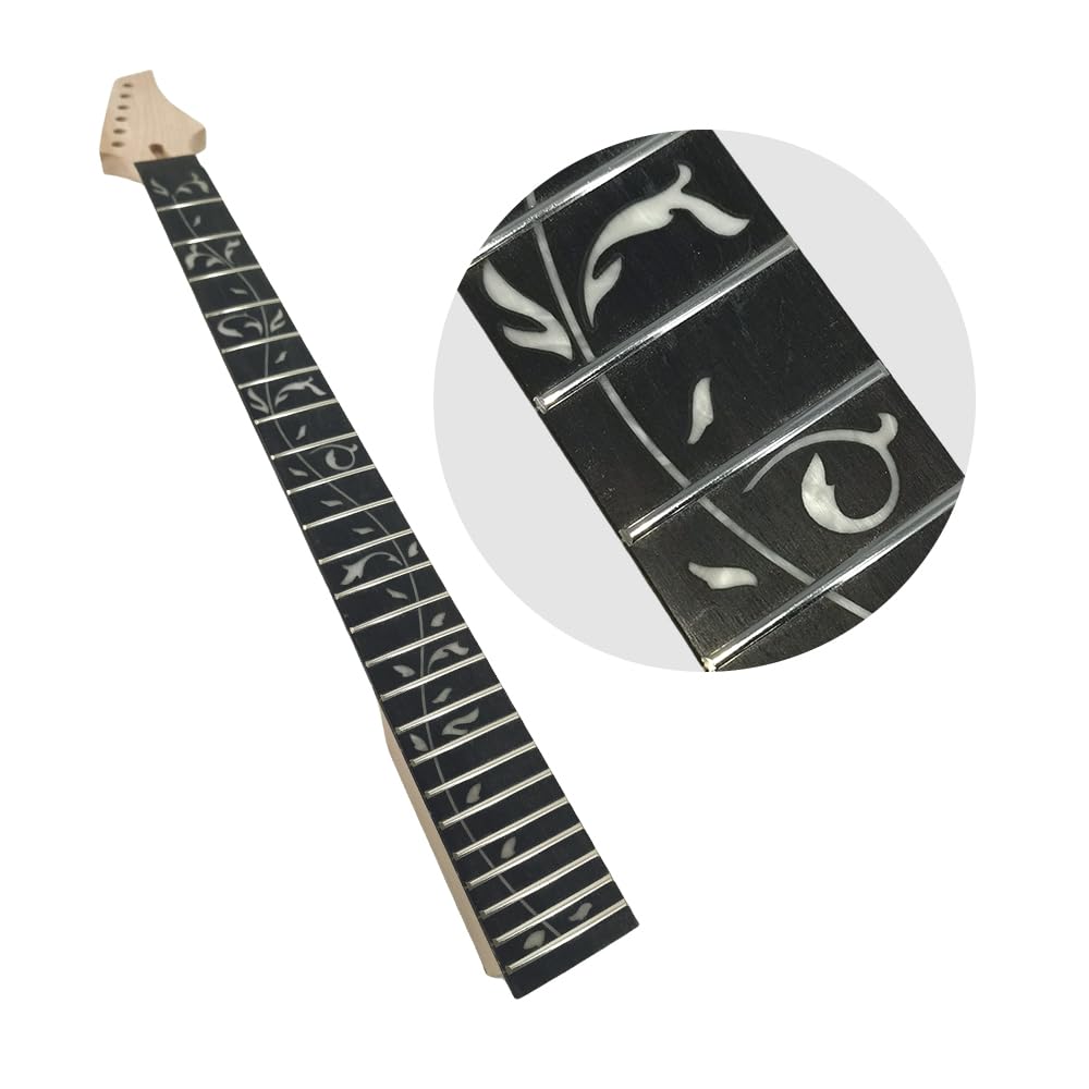 Yinfente Electric Guitar Neck 24 Frets 25.5 Inch Maple Wood Rosewood Fretboard Tree and Vine Inlay Floyd Rose Lock Style DIY Guitar Project