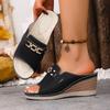 Women Sandals Casual Fashion Simple Metal Buckle Sandals Thick Heel Slip-On Shoes Women Large Size Cross-Border Slides Women