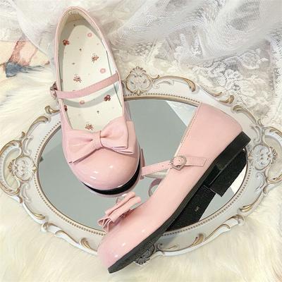 2025 Stile Lolita Dolci Ragazze Principessa Scarpe in Pelle Elegante Fiocco Scarpe da Ballo per Bambini Moda Bambini Vestiti Scarpe Piatte Morbide