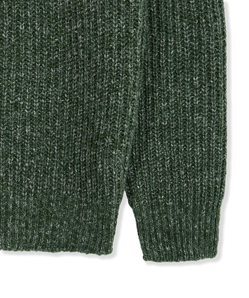 NODU Adn Heathered Hatch Round Semi-Overfit Long Sleeve Knit [Green]