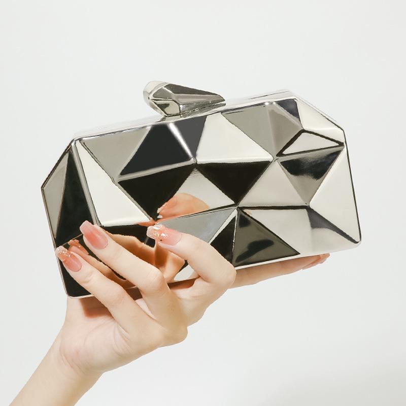 Chic Diamond Lattice Metal Chain Handbag: Crossbody, Clutch, or Evening Bag