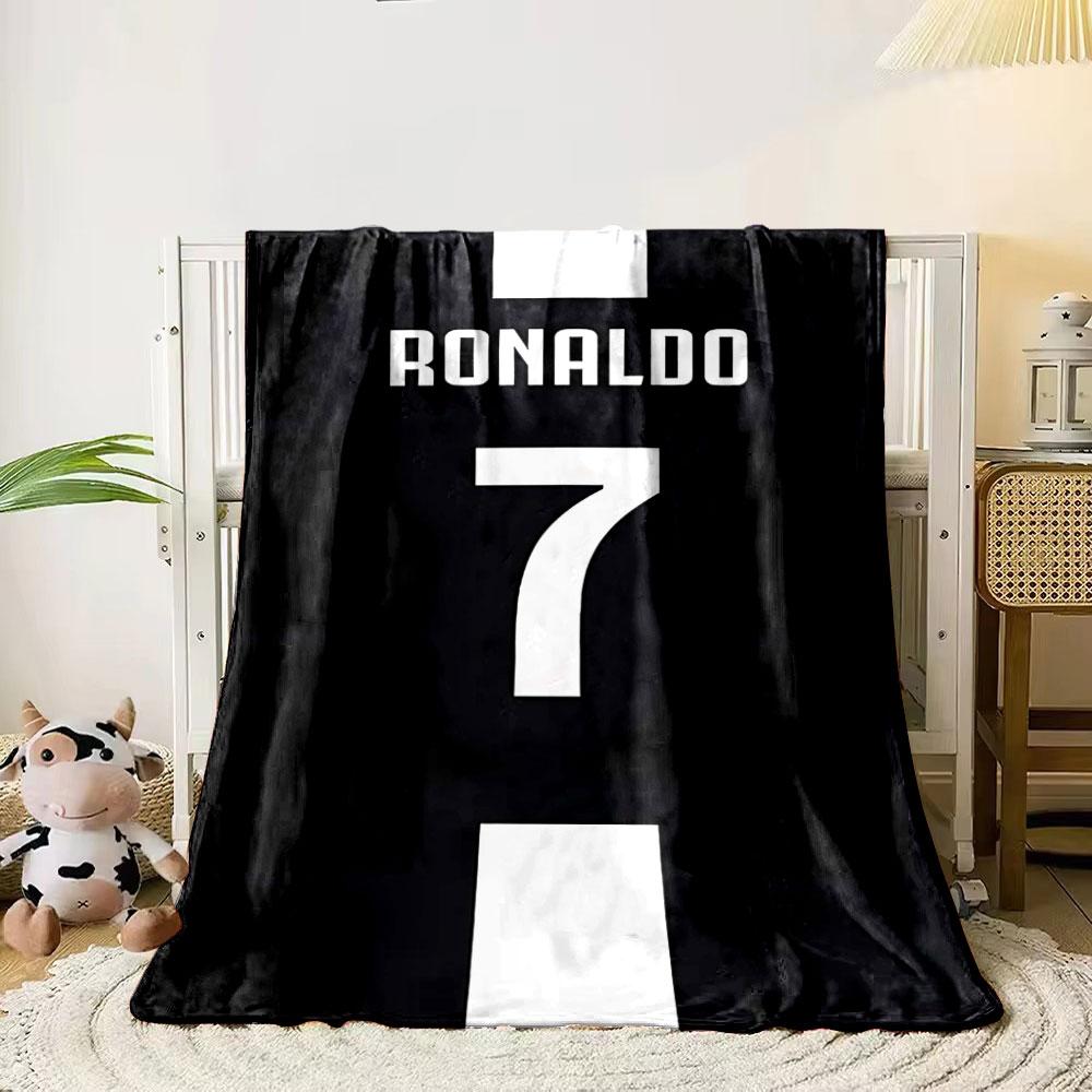 

Bold white text RONALDO and the number 7 on a black background. for all seasons blanket lunch break throw gift 80cm x 120cm