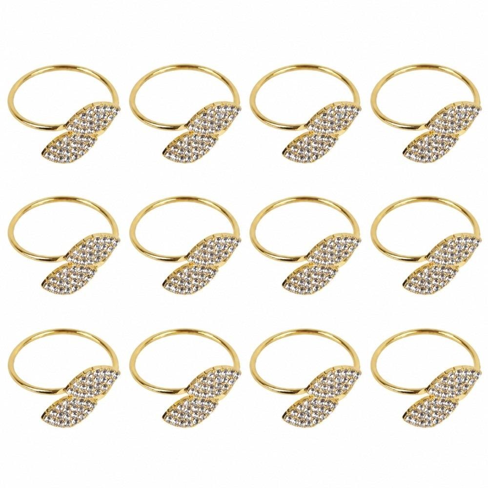 12 PCS Rhinestone Decoration Leaf Napkin Holders Gold Napkin Holder Napkin Ring Set Holiday Decor