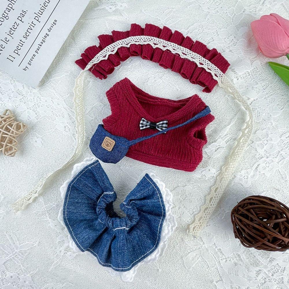 20CM Puppenkleidung Multicolor Puppe Kopfbedeckung Kleid Set Spielzeug Puppenzubehör Baumwolle Gefüllte Puppe