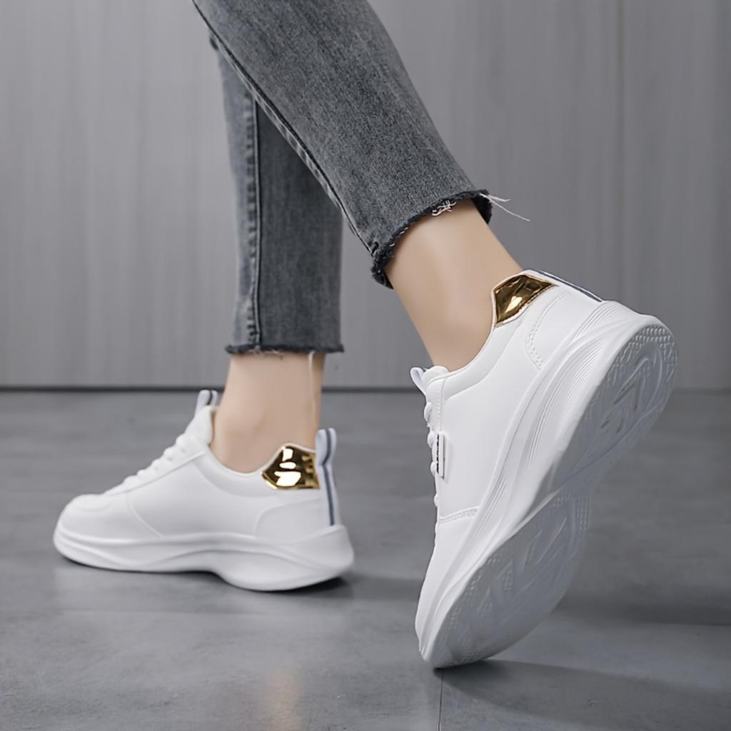 Fashionable and Casual New Leather Waterproof and Anti Slip Thick Soled Letter Sports and Leisure Running Plus Size Women's Shoes