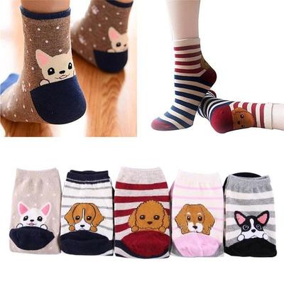 Unisex Cute Animal Painting Socks Funny and Cool 100% Cotton Art Dog Socks Women Man Socks (Random Color)