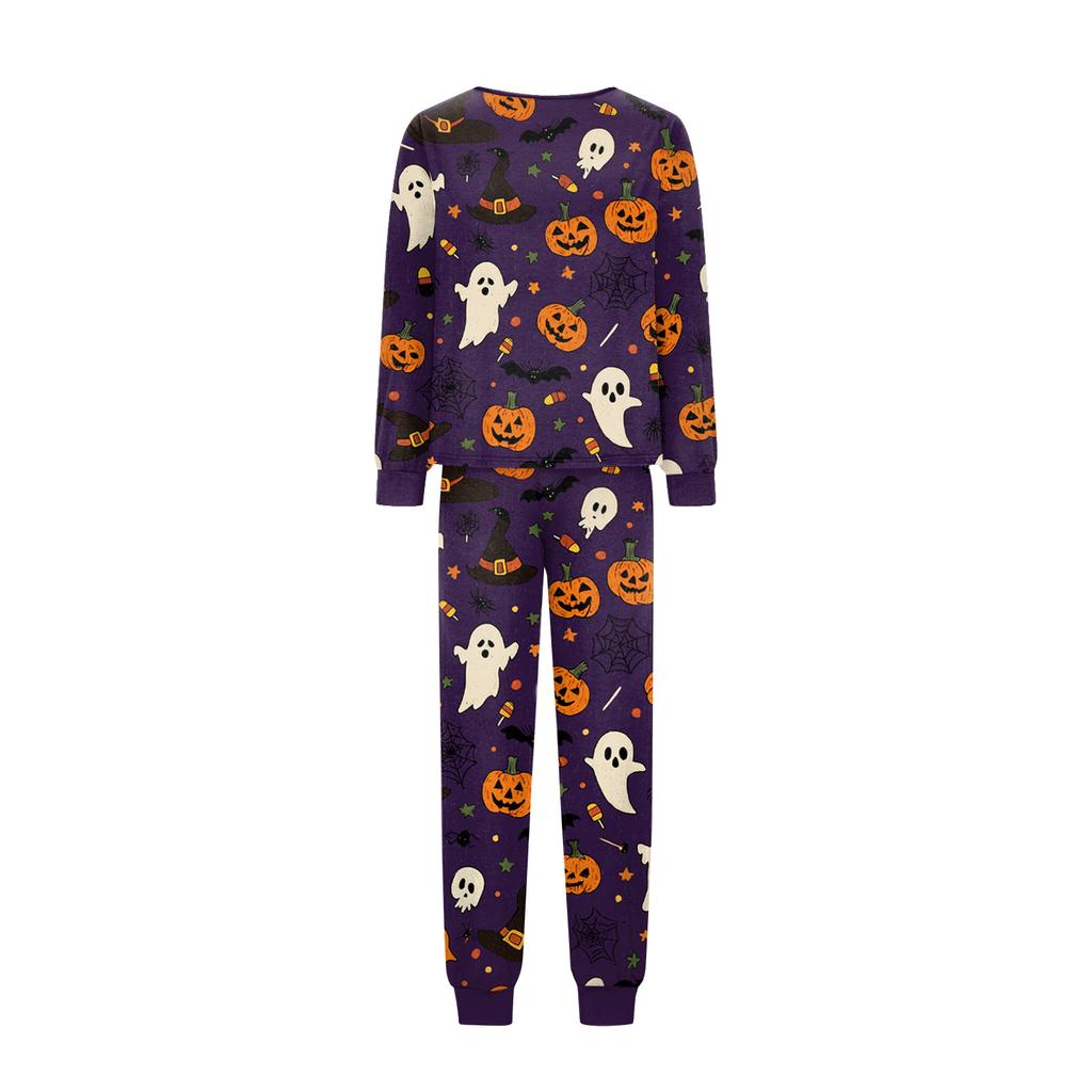 Family Matching Halloween Printed Pajama Set with Long Sleeve Top and Pants