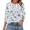 Women's Floral Print 3/4 Sleeve Round Neck Pleated Top Casual Loose Fit Blouse Lightweight Soft Fabric Shirt for Daily Wear