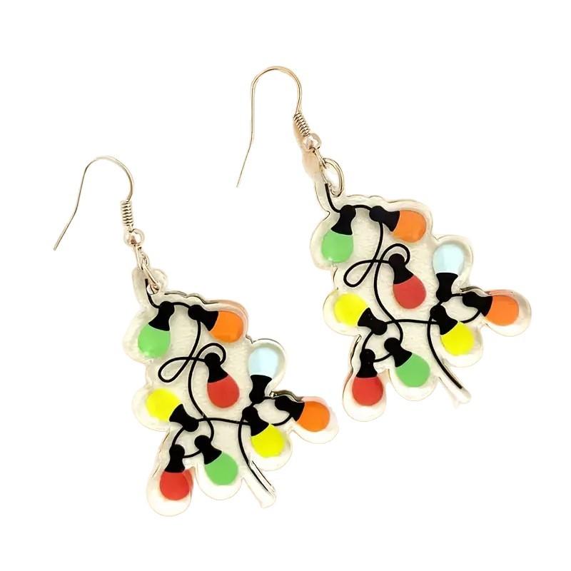 Cross-border new color light string earrings flat acrylic Christmas decoration European and American Christmas tree lantern earrings