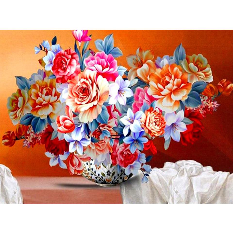 

5D DIY алмазная живопись ваза для цветов комплект для вышивки крестом полная алмазная вышивка роза горный хрусталь художественная картина мозаика украшение подарок Full Round 20x30CM