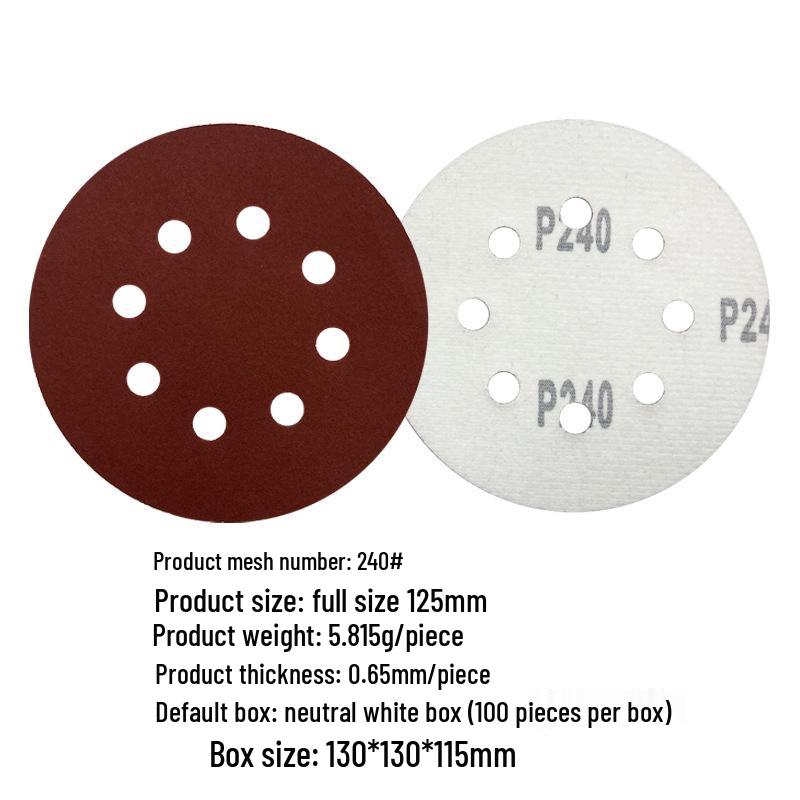 

5-Inch 8-Hole Self-Adhesive Red Flocking Sandpaper Disc for Dry Grinding & Polishing (125mm)