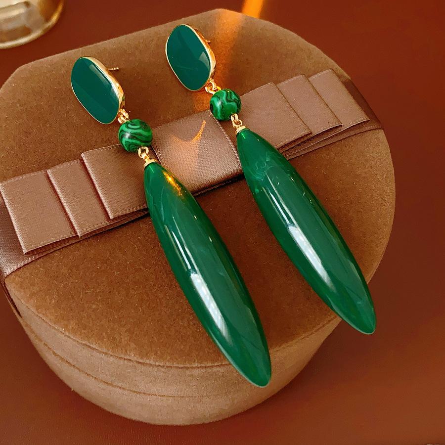 Vintage Emerald Color Acrylic Dangle Earrings for Women Fashion Personality Malachite Pendant Earrings Charms Party Jewelry K1