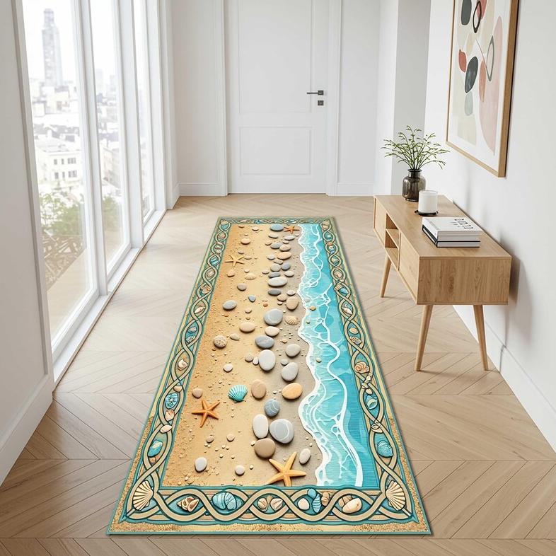 3D plážový oblázek Běhoun na podlahu Hvězdice Mušle Vzor Podložka Absorpční Protiskluzový Koberec do chodby pro obývací pokoj Ložnice Dekorace