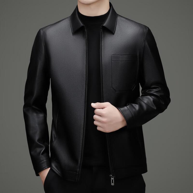 ROMON Men's Casual Faux Leather Jacket