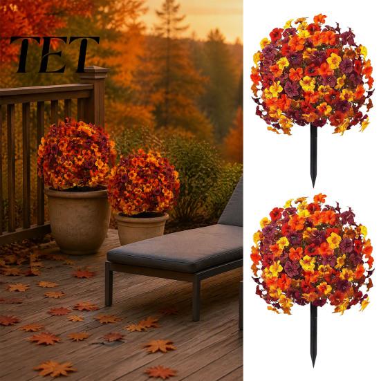 Realistic Floral Arrangements for Living Room Artificial Fall Flowers Outdoors, Fake Autumn Topiary Ball, UV Resistant Faux Mums with Ground