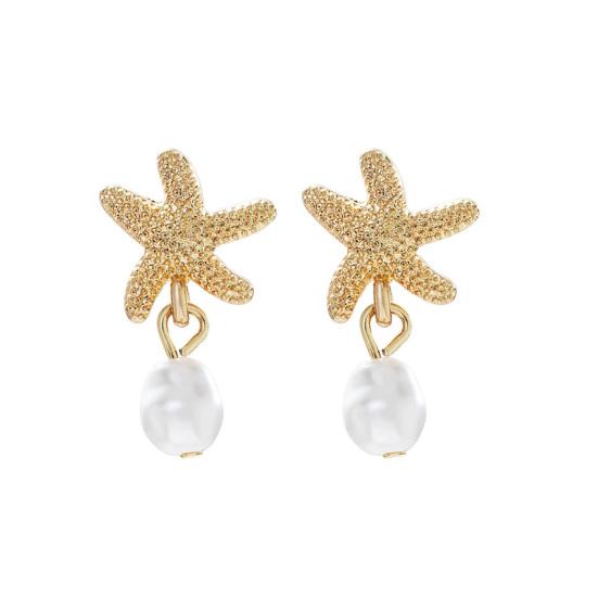 Starfish Earrings for Women Beachy Seashell Earrings Faux Pearl Dangle Earrings for Summer Beach Vacation Date Party
