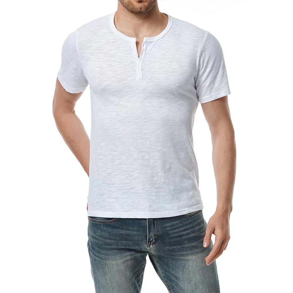 Мужская футболка с коротким рукавом с воротником-хенли летняя повседневная однотонная футболка для мужчин поло мужские футболки высокого качества US XXXL100-110KG белый 3980₽