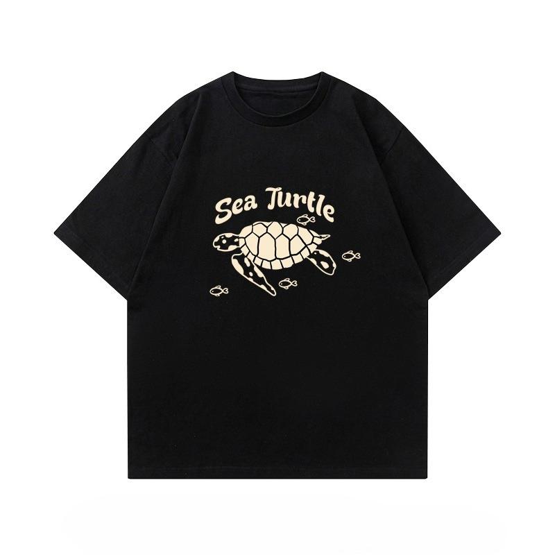 Лето 2025 Новая модная и простая футболка с принтом черепахи хлопковая модная повседневная короткорукавная мужская и женская футболка 3XL