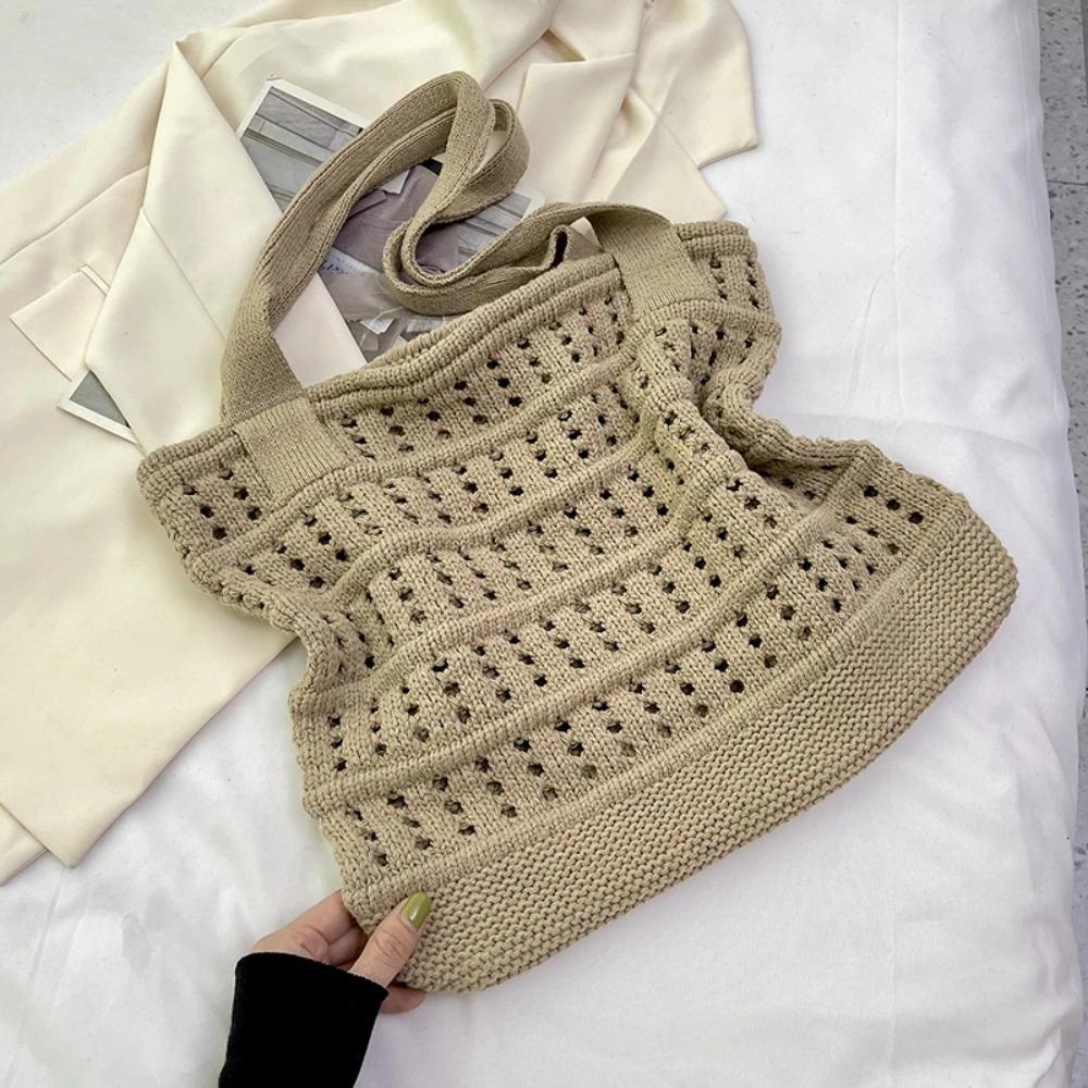 Große Kapazität Damen Strohgewebte Tasche Fauler Stil Tragetasche Einfache Gestrickte Handtasche Strand