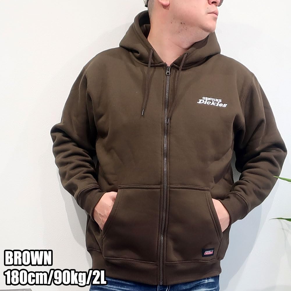 Men's Plus Size Dickies Zip Hoodie, Fleece-Lined, Long Sleeve, Sizes 3L, 4L, and 5L, 10001760 (JP, Alphabet, 3L, Brown)