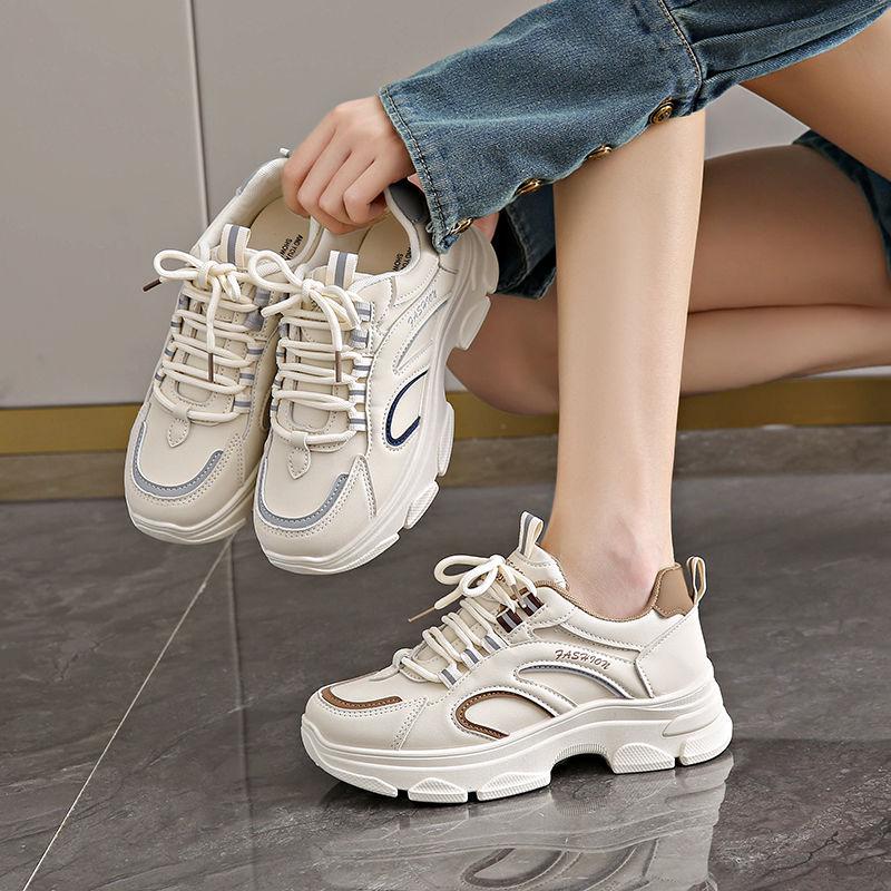 Women's Genuine Leather Dad Shoes - Stylish, Non-slip, Thick Sole Casual Sneakers for Autumn/Winter
