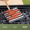 Silver Sausage Roller Rack Detachable Wooden Handle BBQ Grill Rack Hot Dog Griller  Outdoor BBQ