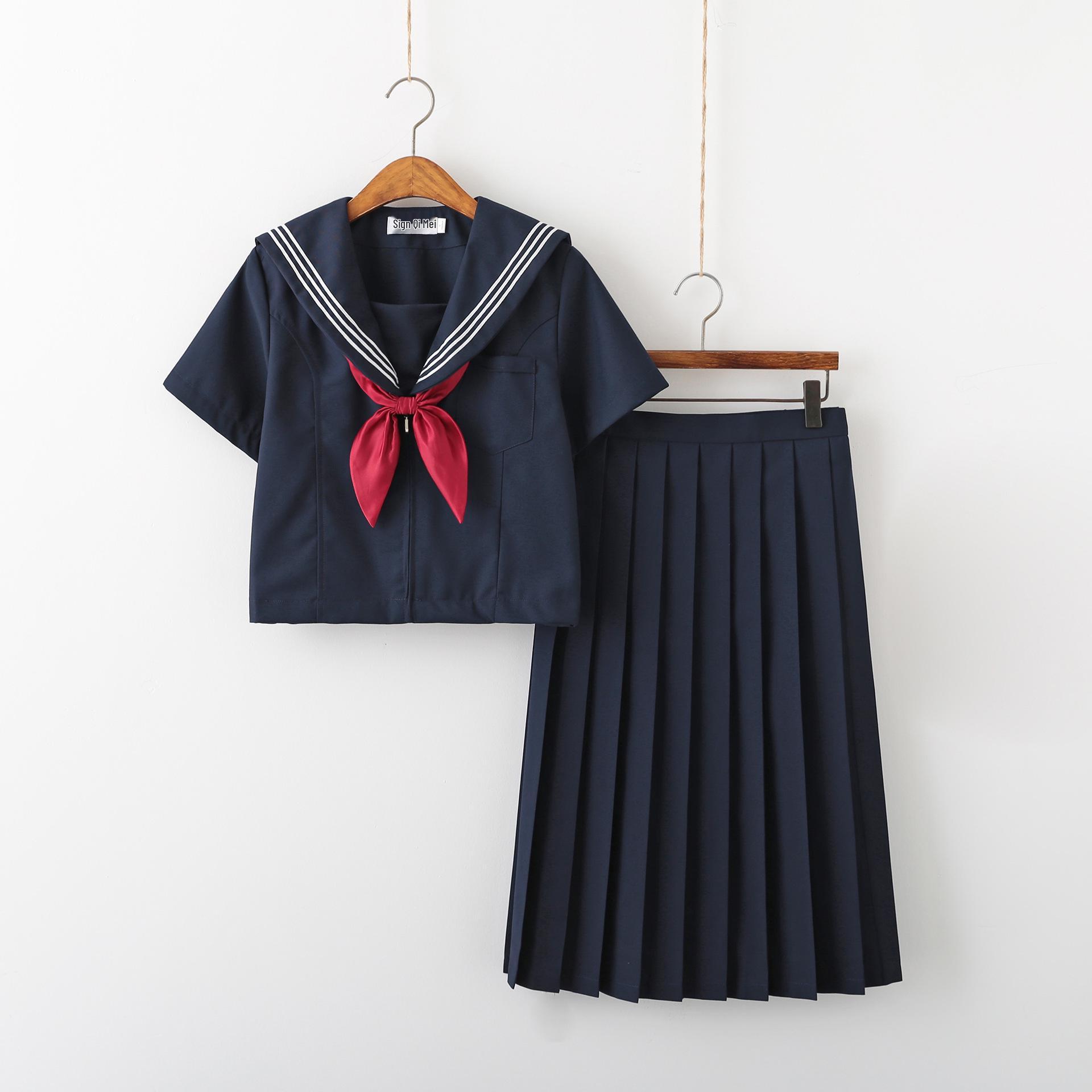 

2025 Japanese JK Sailor Uniform Set: Black & White Three-Stripe Collar, Long Sleeve for Autumn/Winter XL