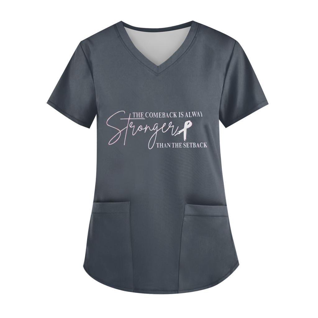 Women's V-Neck Short-Sleeve Pocketed Top With Side Slit