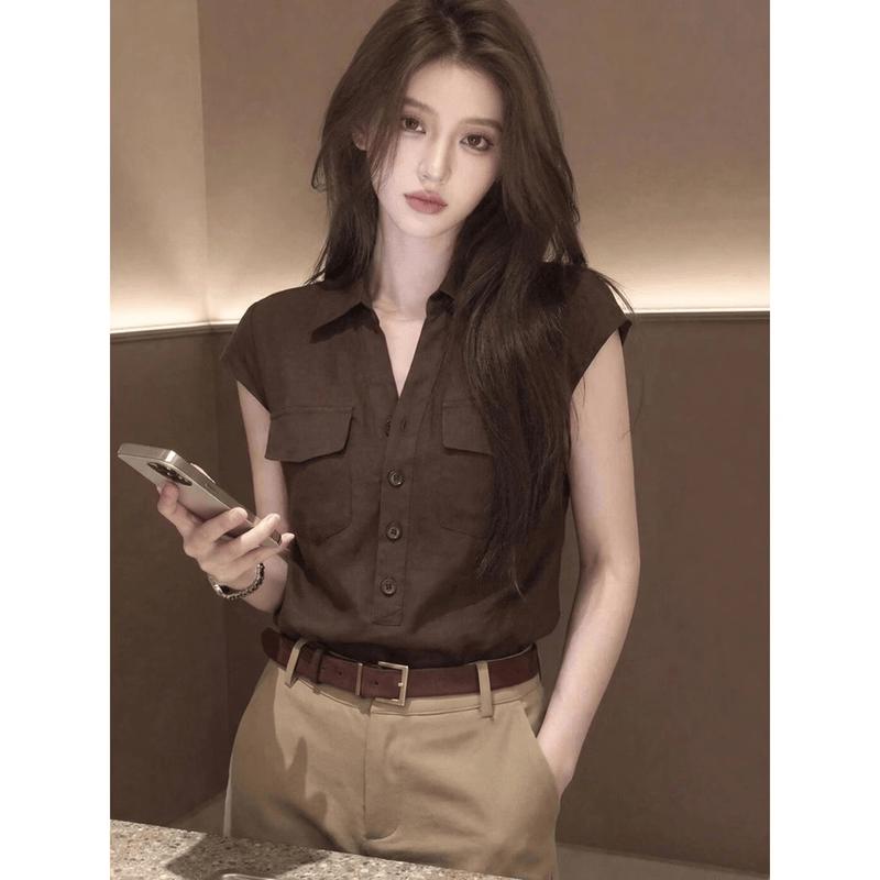 La Chapelle Women s Old Money Style Short Sleeve Blouse S