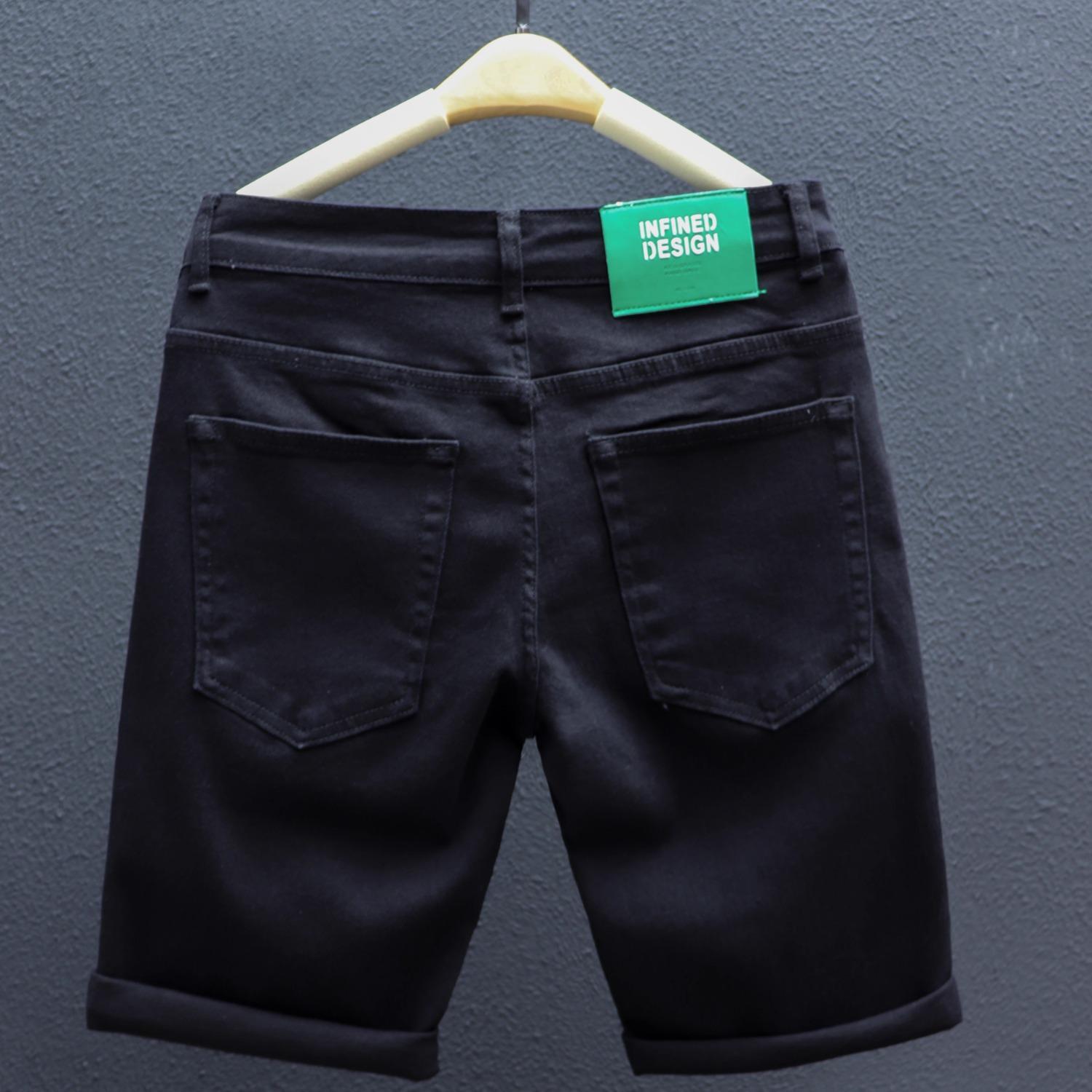 Men s Trendy Korean Style Slim Fit Denim Shorts - Casual, Versatile, High-Quality Five-Point Pants 29 чёрный