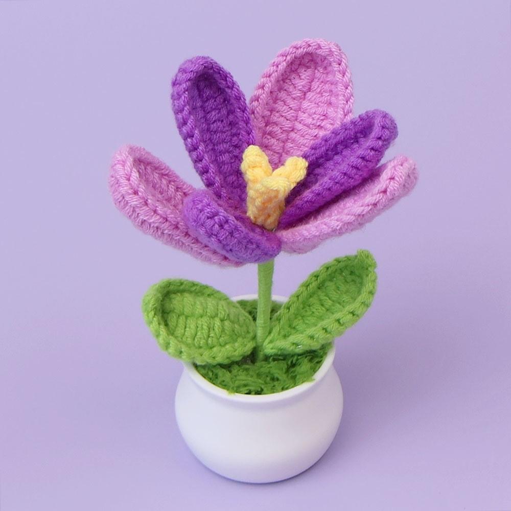 Hand-Knitted Wool Fake Flowers Set: Sunflower, Carnation, Tulip - Desktop Decor, Teacher/Student Gift, Everlasting Bouquet
