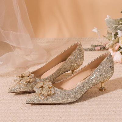 Damen Pumps Spitz Silber Strass Niedriger Absatz Elegant Damenschuhe Brautschuhe 39 Urlaub 2025 Trend im Angebot Slip