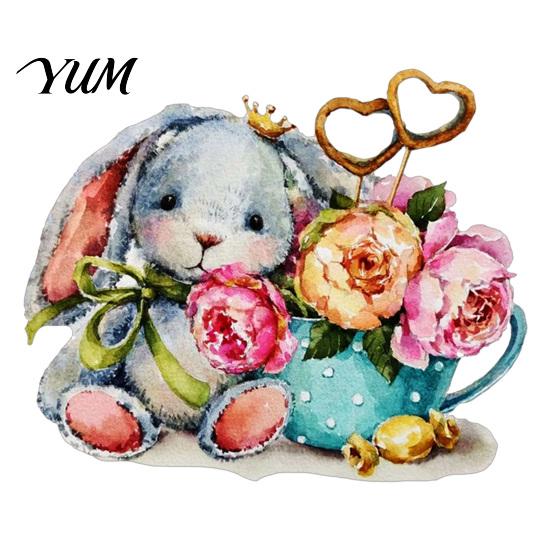 Watercolor Rabbit Wall Decals & Flowers Light Switch Sticker, Cute Bunny Peel And Stick Decal, Creative Home Interior Decor PVC Waterproof Art Decors