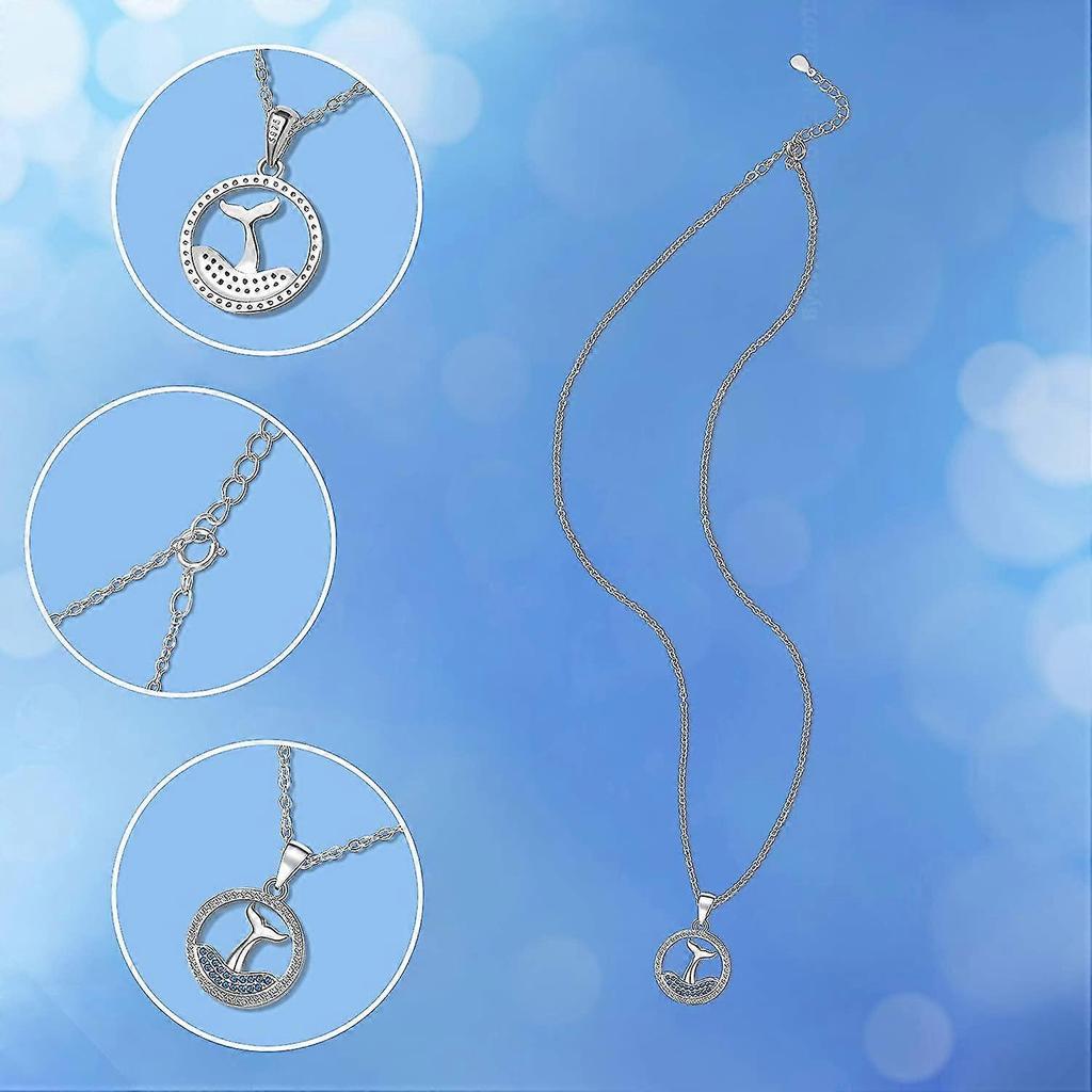 Mermaid Tail Necklace For Teenage Girls, 925 Sterling Silver Necklace With White Blue Cubic Zirconia Pendant For Mermaid Gift Girls