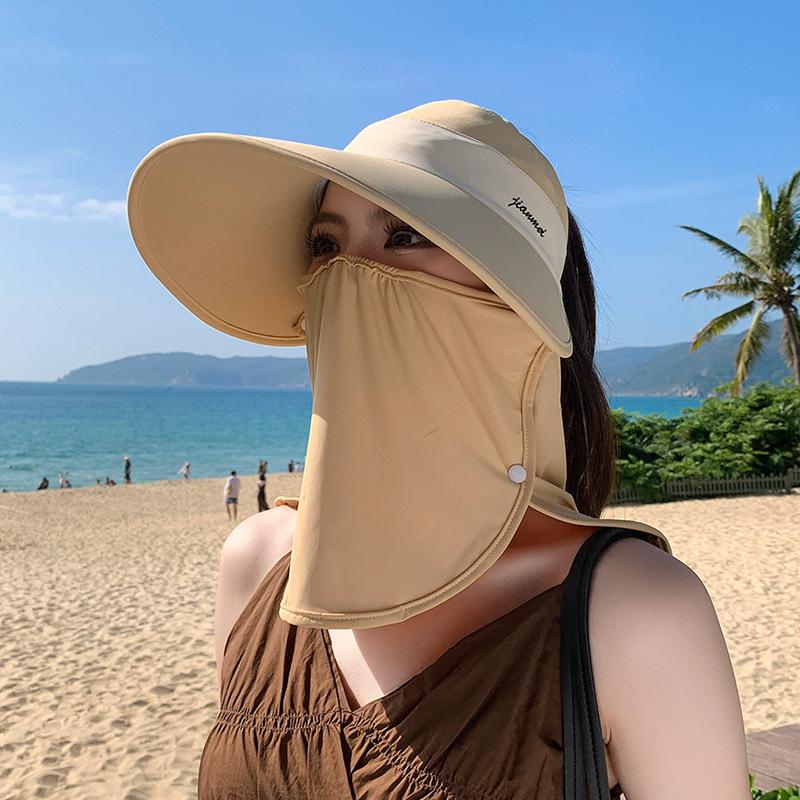 Summer Large Brim Sun Protection Cap Outdoor Cycling UV Protection Sun Hat Face Mask Shawl Neck Protection Empty Top Hat Children