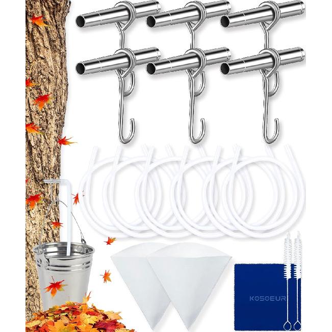 22Pcs Maple Syrup Tapping Kit, Maple Tree Tapping Kit with 6 Stainless Steel Maple Syrup Taps, 6 Maple Syrup Tubing, 6 Hooks, 2 Maple Sap Filters,