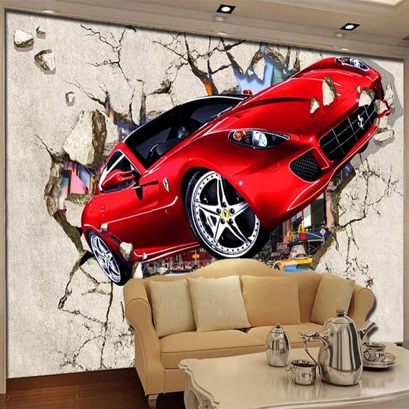 3D Tapeta Červené Auto Foto Tapeta Kreslená Dětská Ložnice Obývací Pokoj Domácí Dekorace Nástěnná Malba