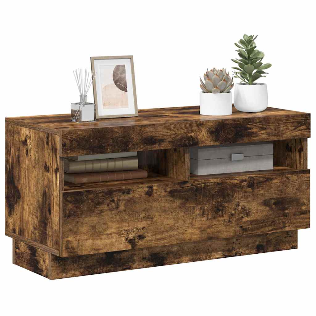 TV Cabinet with LED Lights Smoked Oak Finish 80 x 35 x 40 cm