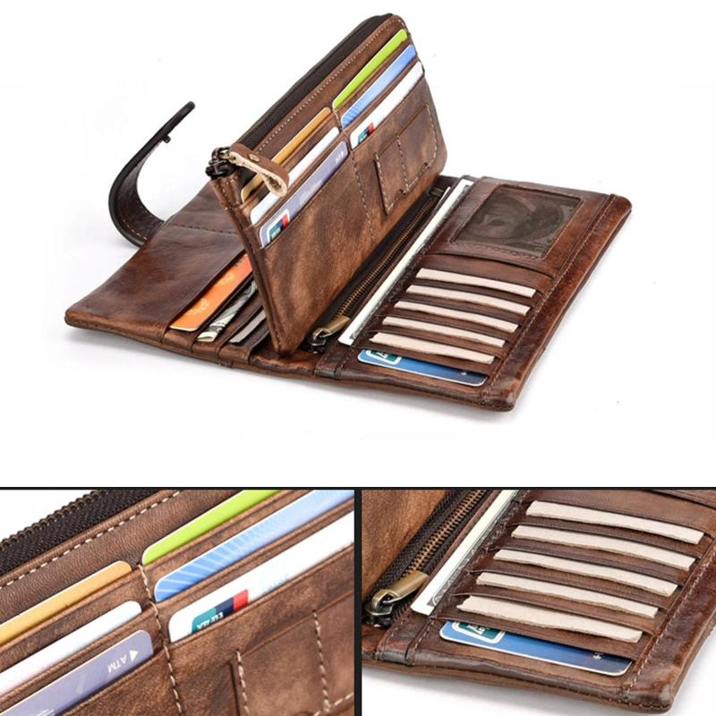 Retro Men's Cowhide Wallet Genuine Leather Men RIFD Long Wallet Large Capacity Multiple Card Slots Casual Portable Coins Purse Durable Card Holder