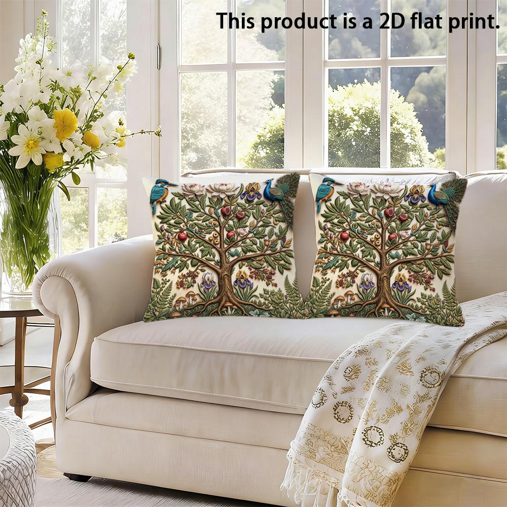2pcs Vintage Tree of Life Throw Pillow Covers,Boho Floral Bird Decorative Cushion Cases for Sofa Bedroom Living Room