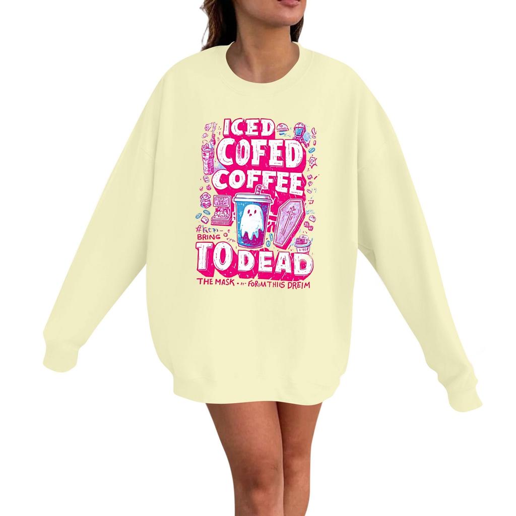 Women's Casual Fashion Long Sleeve Halloween Print Pullover Round Neck Sweatshirt