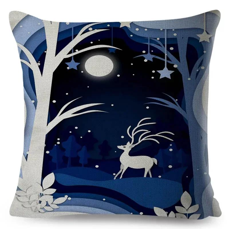 Beautiful Cartoon Deer Pillowcase Square Animal Linen Cushion Car Bedroom Sofa Seat Decorative Pillowcase 45*45Cm